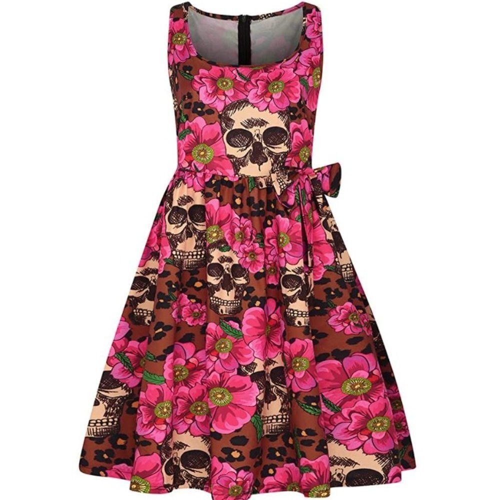 NWT Halloween Skull Goth Skull Floral Dead Steampunk Pin-up Cosplay Dress